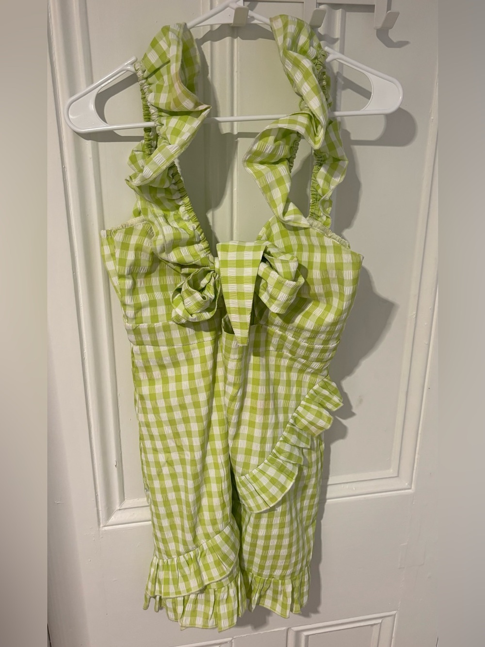 Hazel Boutique Light Green Gingham Tie-Front Ruffle Mini Dress